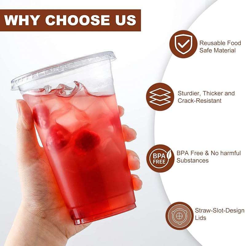 AOZITA 120 Sets - 16 oz Clear Plastic Cups with Lids, Disposable Cups With Straw Slot Lids for Cold Drinks, Milkshake, Smoothie, Iced Coffee and TO-GO Drinkings - Image 4