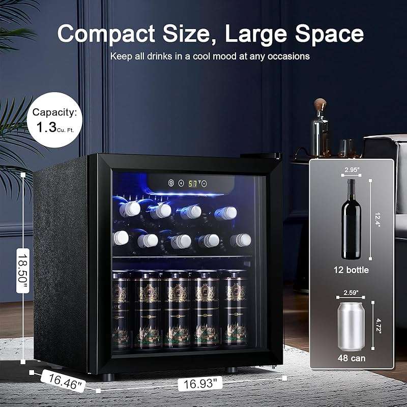 Antarctic Star 12 Bottle 48 Can Beverage Refrigerator Cooler - Mini Fridge Glass Door for Beer Soda Drinks or Wine,Freestanding Beverage Fridge for Home and Bar with Adjustable Shelving, 1.3 Cu. Ft. - Image 2