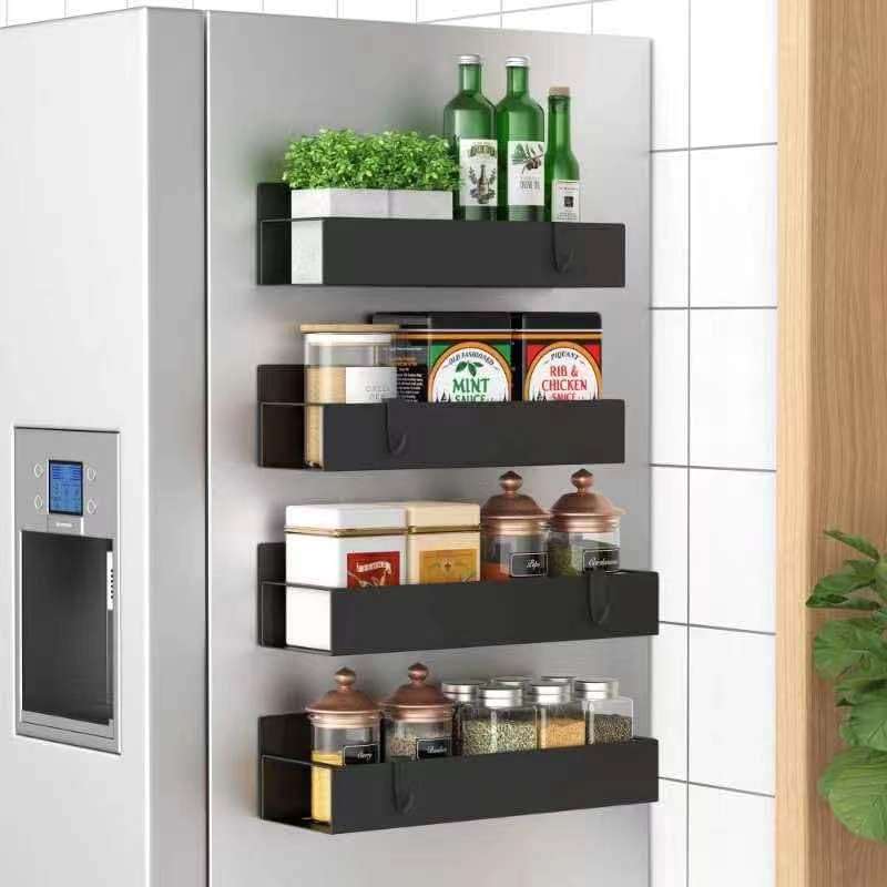 HuggieGems Metal 4 Pack Magnetic Spice Storage Rack Organizer for Refrigerator and Oven, Black Fridge Organizers and Storage, Metal - Image 1