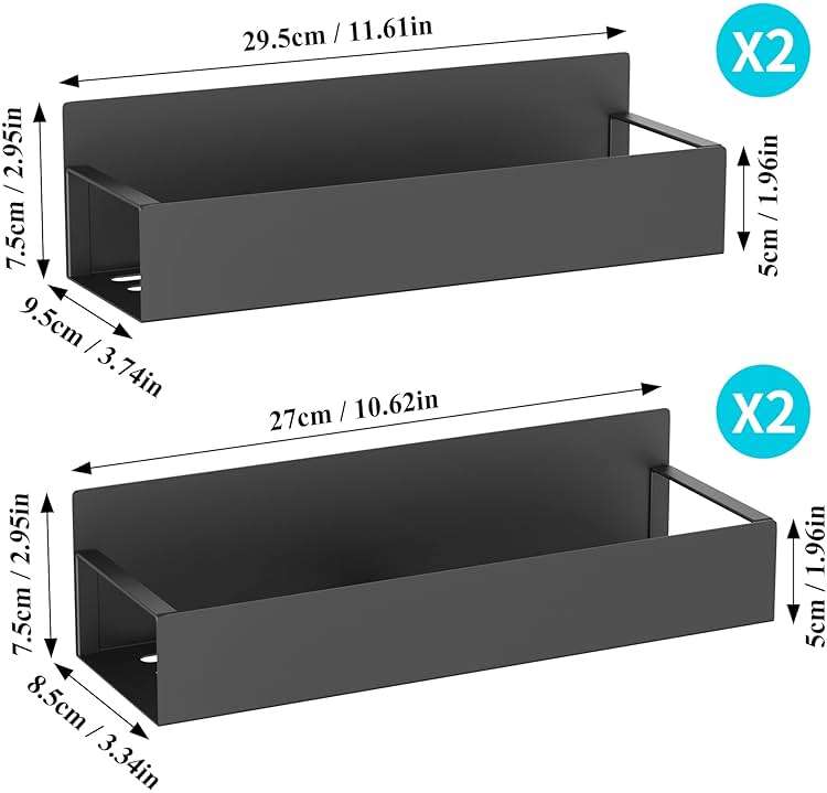 HuggieGems Metal 4 Pack Magnetic Spice Storage Rack Organizer for Refrigerator and Oven, Black Fridge Organizers and Storage, Metal - Image 2