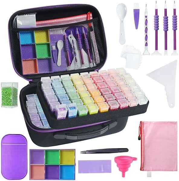 Douorgan Diamond Painting Storage Containers Diamond Painting Accessories and Tools Portable Organizer Shockproof Diamond Art Storage Case Jewelry Beads Storage Box (104 Square Jars) - Product Image