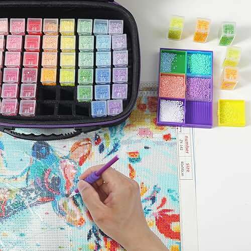 Douorgan Diamond Painting Storage Containers Diamond Painting Accessories and Tools Portable Organizer Shockproof Diamond Art Storage Case Jewelry Beads Storage Box (104 Square Jars) - Image 8