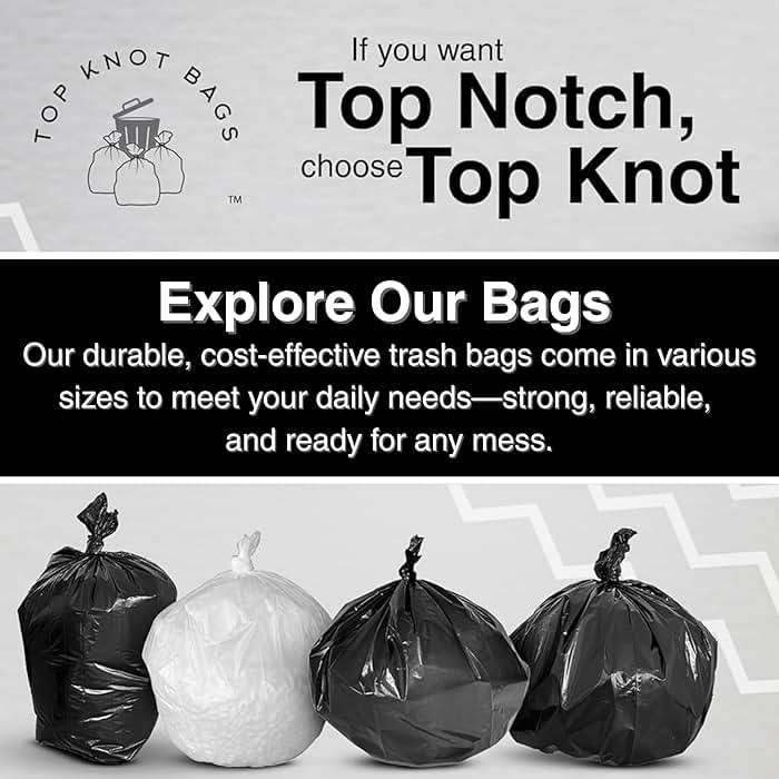 Top Knot Bags 33 Gallon Garbage Trash Bag 33X39" 1.2 Mil Black 150 Count Can Liner Bulk 30 Gallon 31 Gallon 32 Gallon 34 Gallon 35 Gallon Made in USA - Image 8