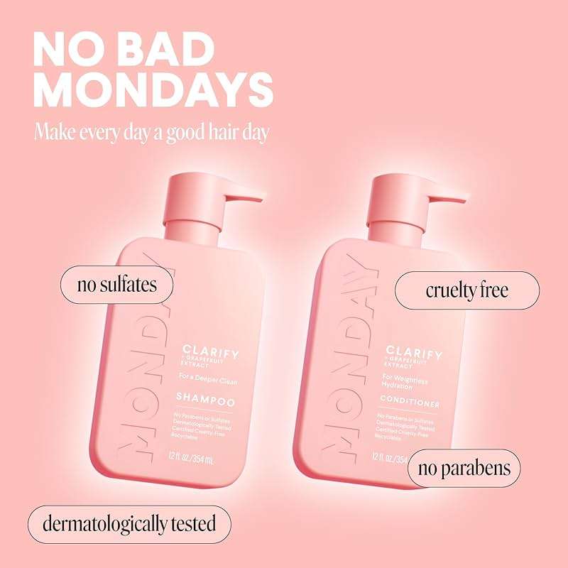 MONDAY HAIRCARE Clarify Shampoo and Conditioner Set 12 oz for Oily Hair Made with Grapefruit Extract, Coconut Oil, Shea Butter, Vitamin E and Pro-Vitamin B5 - Image 6
