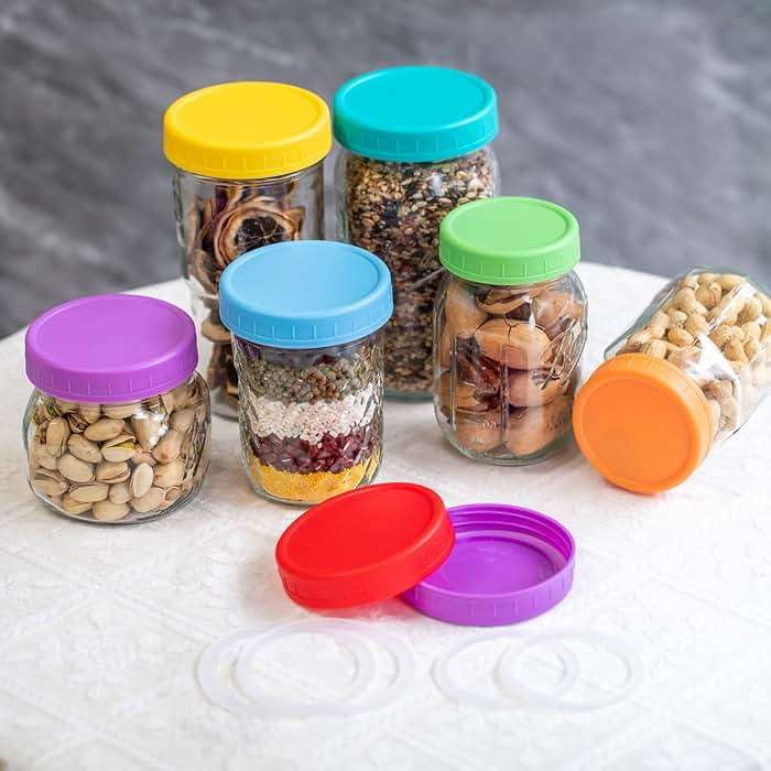 Jumterlee 18 Pack Plastic Mason Jar Lids with Silicone Rings,9 Colors to Choose,9 Wide Mouth & 9 Regular Mouth Mason Jar Lids,Plastic Canning Lids, Fit Ball,Kerr and More (Multicolored) - Image 2