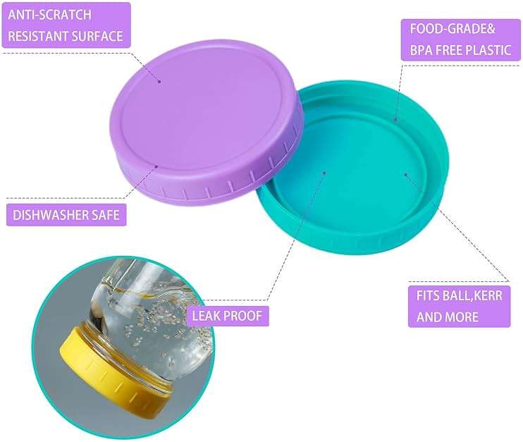 Jumterlee 18 Pack Plastic Mason Jar Lids with Silicone Rings,9 Colors to Choose,9 Wide Mouth & 9 Regular Mouth Mason Jar Lids,Plastic Canning Lids, Fit Ball,Kerr and More (Multicolored) - Image 3