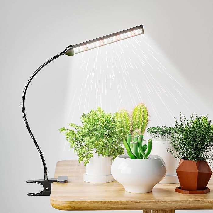 GooingTop Grow Light for Indoor Plants Growing,5000K White Full Spectrum Gooseneck Plant Lamp with Red Blue LED Clip Desk for Pot Plant Seed Starting,Dimmable with Auto Timer - Product Image