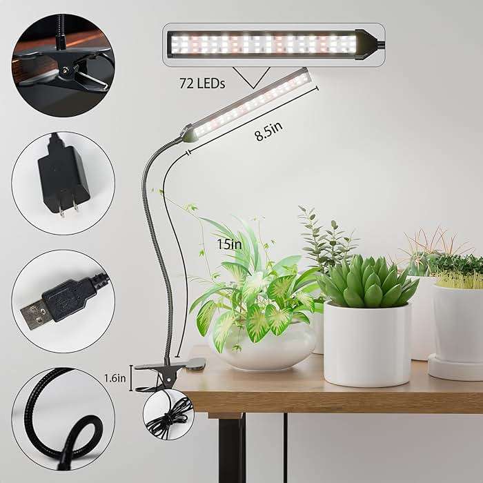 GooingTop Grow Light for Indoor Plants Growing,5000K White Full Spectrum Gooseneck Plant Lamp with Red Blue LED Clip Desk for Pot Plant Seed Starting,Dimmable with Auto Timer - Image 2
