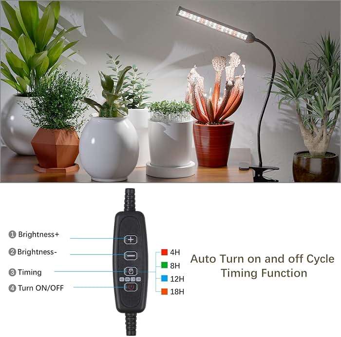 GooingTop Grow Light for Indoor Plants Growing,5000K White Full Spectrum Gooseneck Plant Lamp with Red Blue LED Clip Desk for Pot Plant Seed Starting,Dimmable with Auto Timer - Image 4