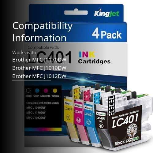 Kingjet LC401 Ink Cartridges Replacement for Brother LC401 Ink Cartridges Compatible with MFC-J1010DW MFC-J1170DW MFC-J1012DW, 4PK (Black/Cyan/Magenta/Yellow) - Image 3