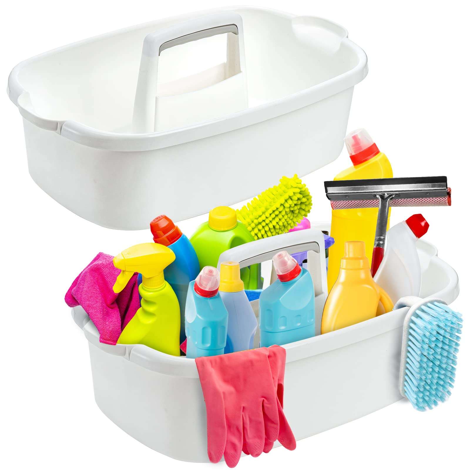 TOPZEA 2 Pack Cleaning Supplies Caddy, Large Plastic Cleaning Supply Organizer Bucket with Handle Portable Housekeeping Shower Tote Caddy Under Sink Tool Storage Baskets for Dorm, Bathroom, Household - Image 1