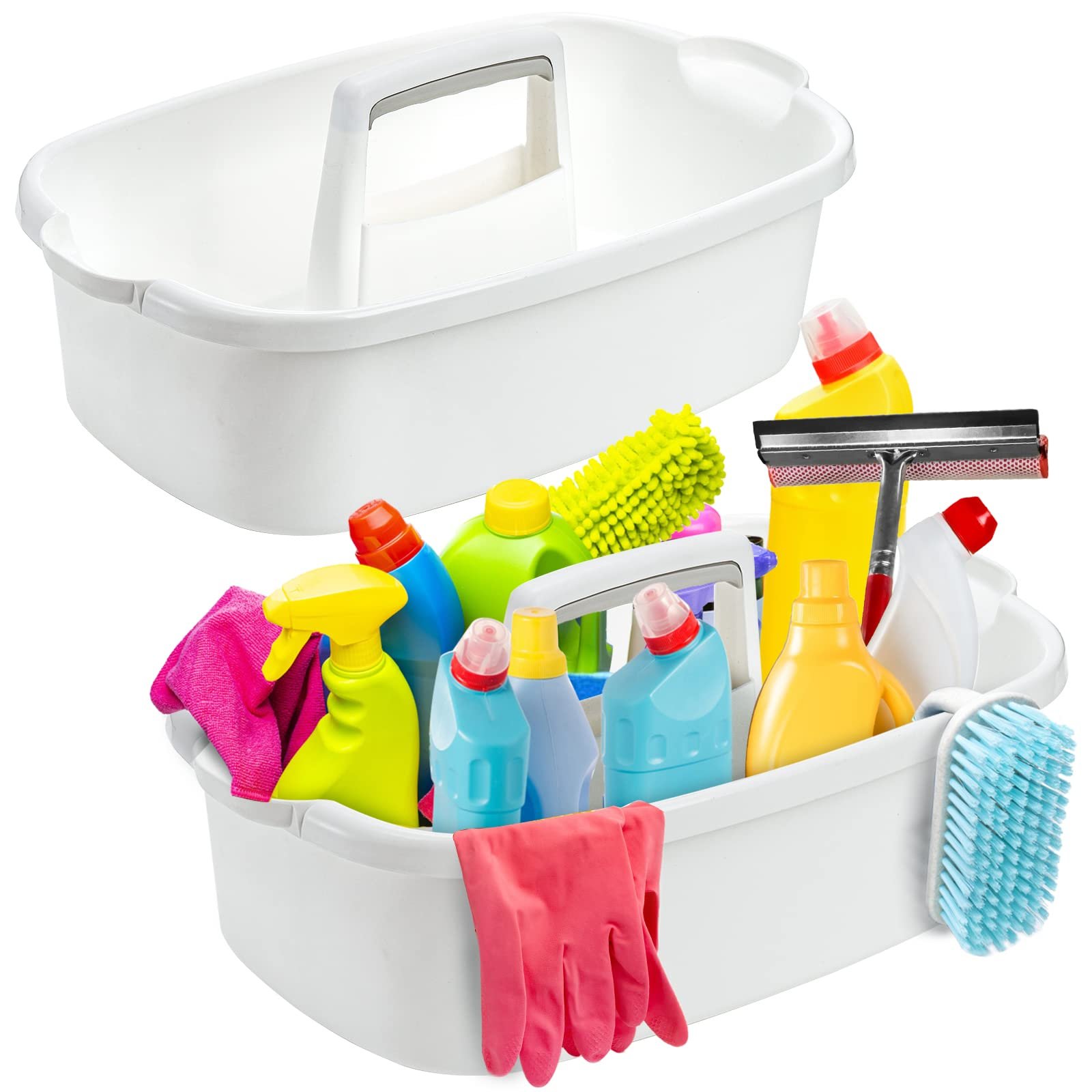 TOPZEA 2 Pack Cleaning Supplies Caddy, Large Plastic Cleaning Supply Organizer Bucket with Handle Portable Housekeeping Shower Tote Caddy Under Sink Tool Storage Baskets for Dorm, Bathroom, Household - Product Image