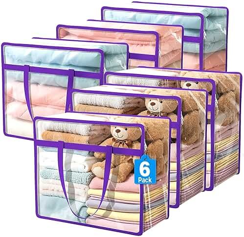 Budding Joy 6 Pack Clear Zippered Storage Bags for Clothes,40L Closet Organizers and Storage Containers Vinyl Moving Bag for Bedding, Linen, Blankets, Comforters, Clothing & Toys - Product Image