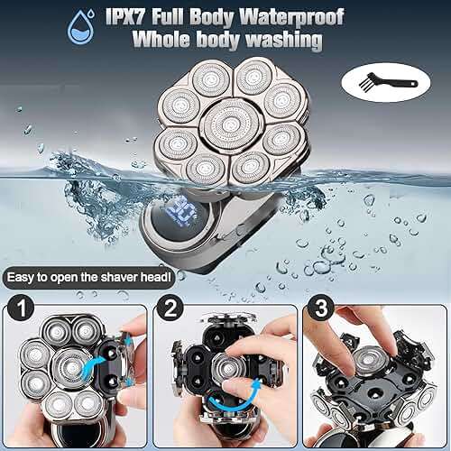 9D Electric Head Shaver for Bald Men, Upgraded 5-in-1 Head Shaver for Bald Men, Waterproof Wet/Dry Grooming Kit Electric Shaver for Men, Cordless Rechargeable Bald Head Razor for Home&Travel - Image 4