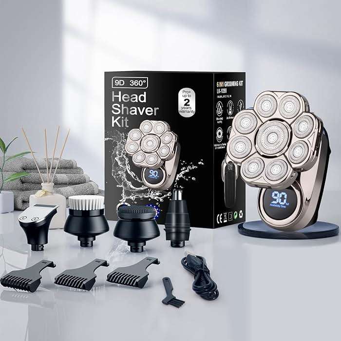 9D Electric Head Shaver for Bald Men, Upgraded 5-in-1 Head Shaver for Bald Men, Waterproof Wet/Dry Grooming Kit Electric Shaver for Men, Cordless Rechargeable Bald Head Razor for Home&Travel - Image 9