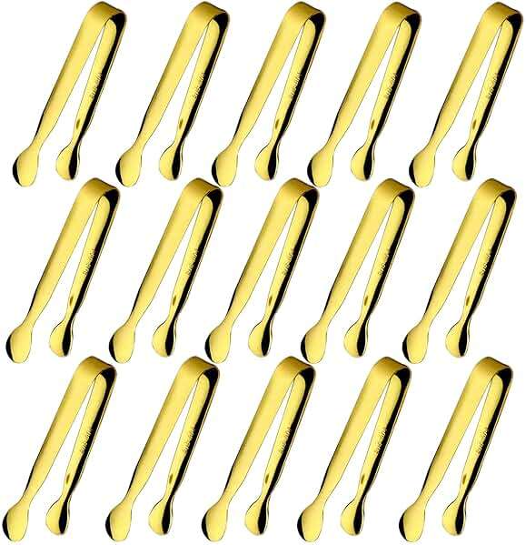 15PCS Mini Tongs for Serving, Metal Tong Stainless Steel Gold Tongs, 4.25Inch Small Sugar Tong, Kitchen Mini Serving Tongs for Appetizers, Ice, Charcuterie, Gold Utensil for Dessert Table, Tea Party - Image 1