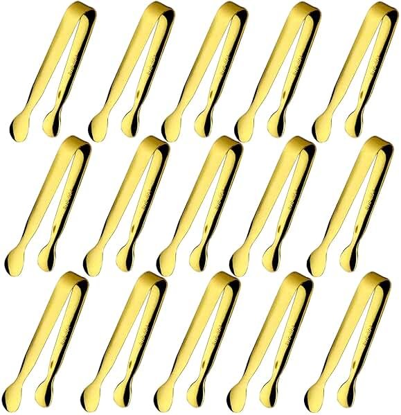 15PCS Mini Tongs for Serving, Metal Tong Stainless Steel Gold Tongs, 4.25Inch Small Sugar Tong, Kitchen Mini Serving Tongs for Appetizers, Ice, Charcuterie, Gold Utensil for Dessert Table, Tea Party - Product Image