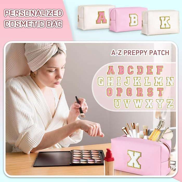 TOPEAST Dorm Room Essentials for Girls - Pink Initial Makeup Bag, College Essentials PU Leather Bag | Travel Car Essentials | Cute Stuff Birthday Gift for Friends Sister (Pink T) - Image 3