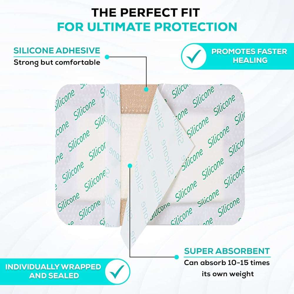 MedVance 5 Pack 6"x8" Silicone Foam Dressing Bordered Dressing, Waterproof Silicone Bandages for Wounds Care, Bed Sore Patches, Super Absorbent Wound Dressing, Self Adhesive Pressure Sore Pads - Image 2