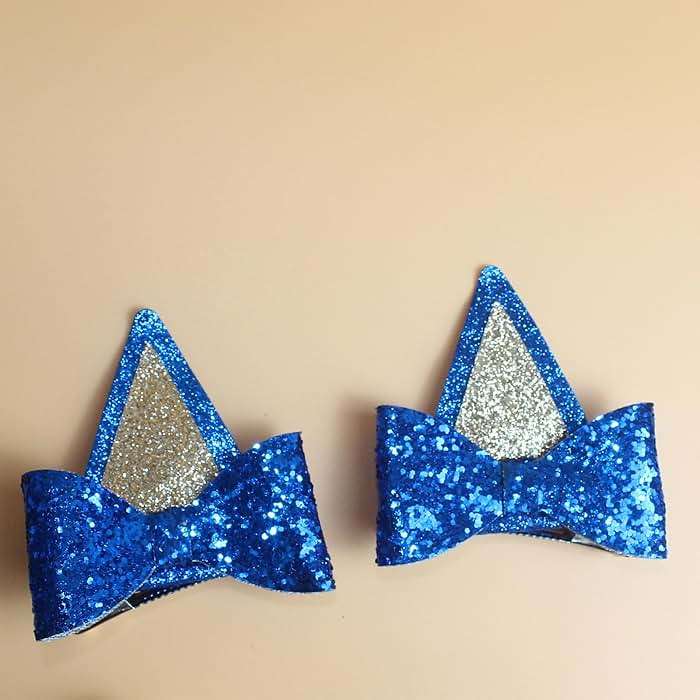 IKUHRMO Blue Ears Hair Clips, 1 Pair Glitter Hair Barrettes for Birthday Decorations Halloween Costume Cosplay Accessories Party Supplies (Blue) - Image 6