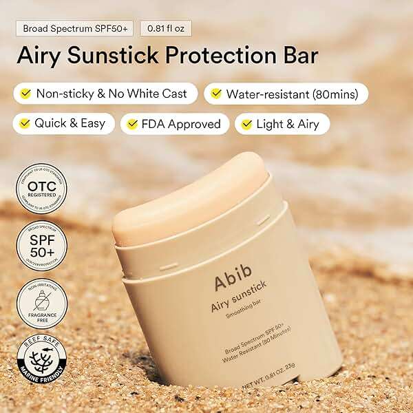 Abib Airy Sunstick Protection Bar SPF50+ Broad Spectrum, Semi-Matte Sunscreen Stick for Oily & Combination Skin, No White Cast, Water-Resistant, Korean Sunscreen, 0.81 oz / 23 g - Image 2