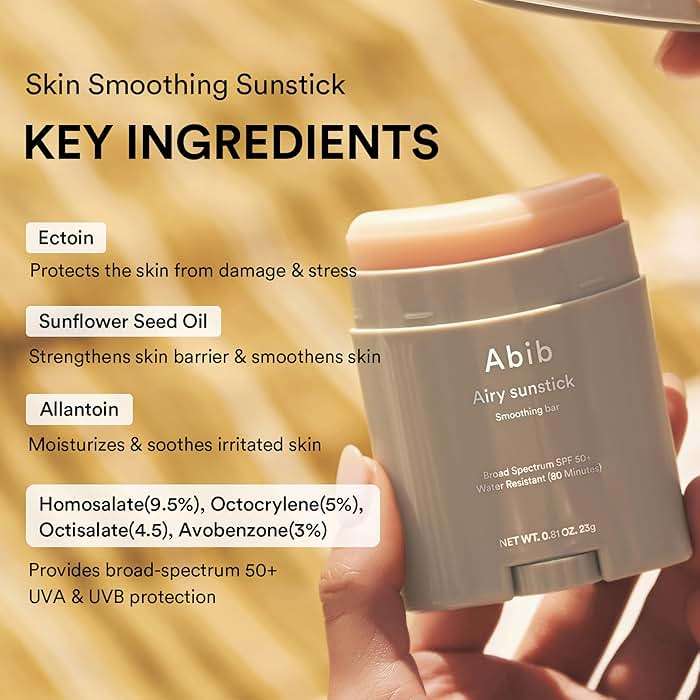 Abib Airy Sunstick Protection Bar SPF50+ Broad Spectrum, Semi-Matte Sunscreen Stick for Oily & Combination Skin, No White Cast, Water-Resistant, Korean Sunscreen, 0.81 oz / 23 g - Image 3