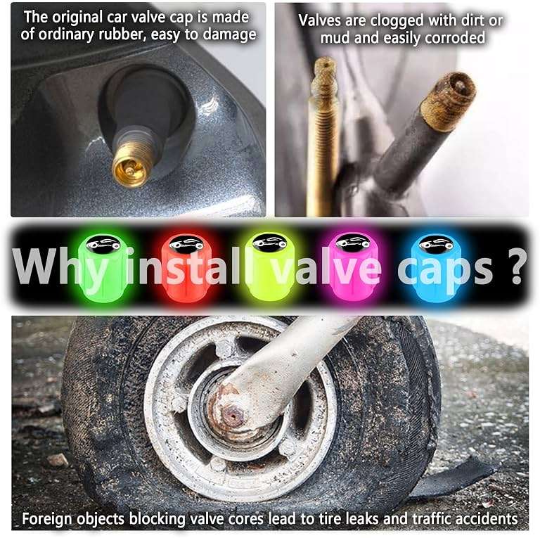 20PCS Fluorescent Tire Valve Stem Caps,Luminous Auto Wheel Air Valve Cap,Universal Decoration Accessories for Car/SUV/Bicycle/Trucks/Motorcycles,Cool Car Gifts (20Pcs-5 Colors/Car) - Image 5
