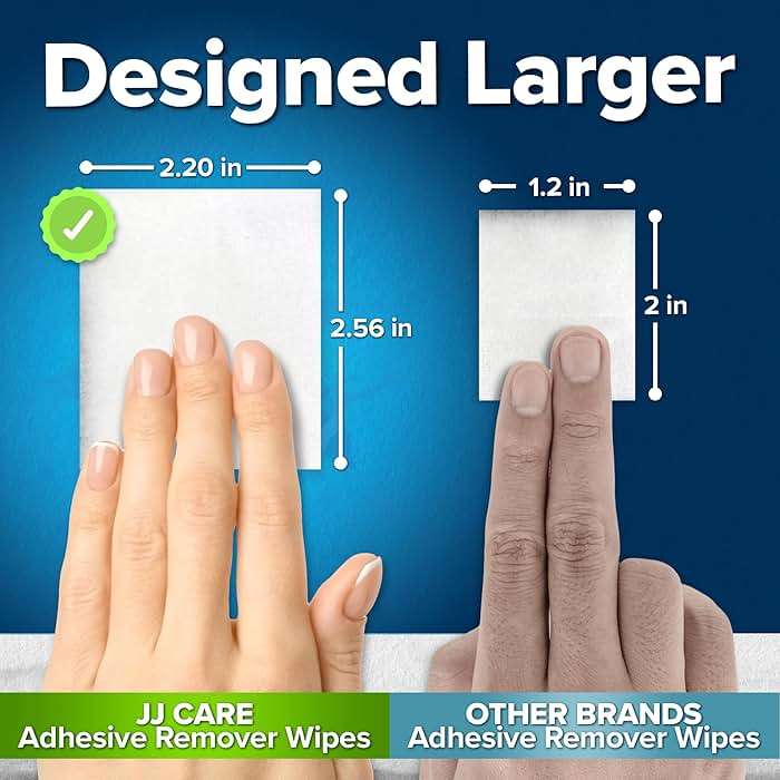 JJ CARE Adhesive Remover Wipes (Pack of 100) 2.2” x 2.56 Inches, Adhesive Remover for Skin, No Sting Medical Adhesive Remover, Ostomy Adhesive Remover for Sensitive Skin - Individually Packed - Image 2