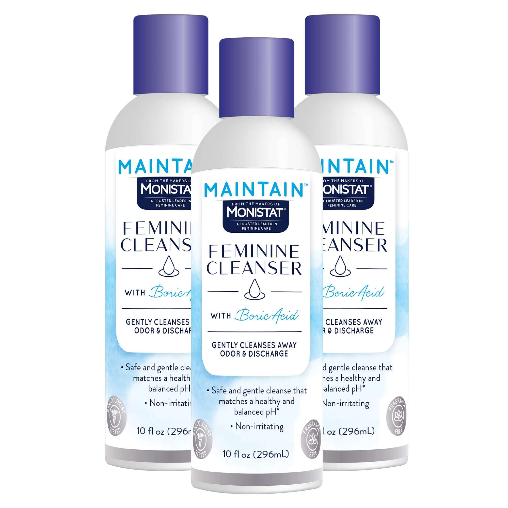 Monistat Boric Acid Feminine Wash, Fragrance-Free Intimate Wash for Women with Gentle pH-Balanced Formula, 10 Fl Oz, Pack of 3 - Image 1