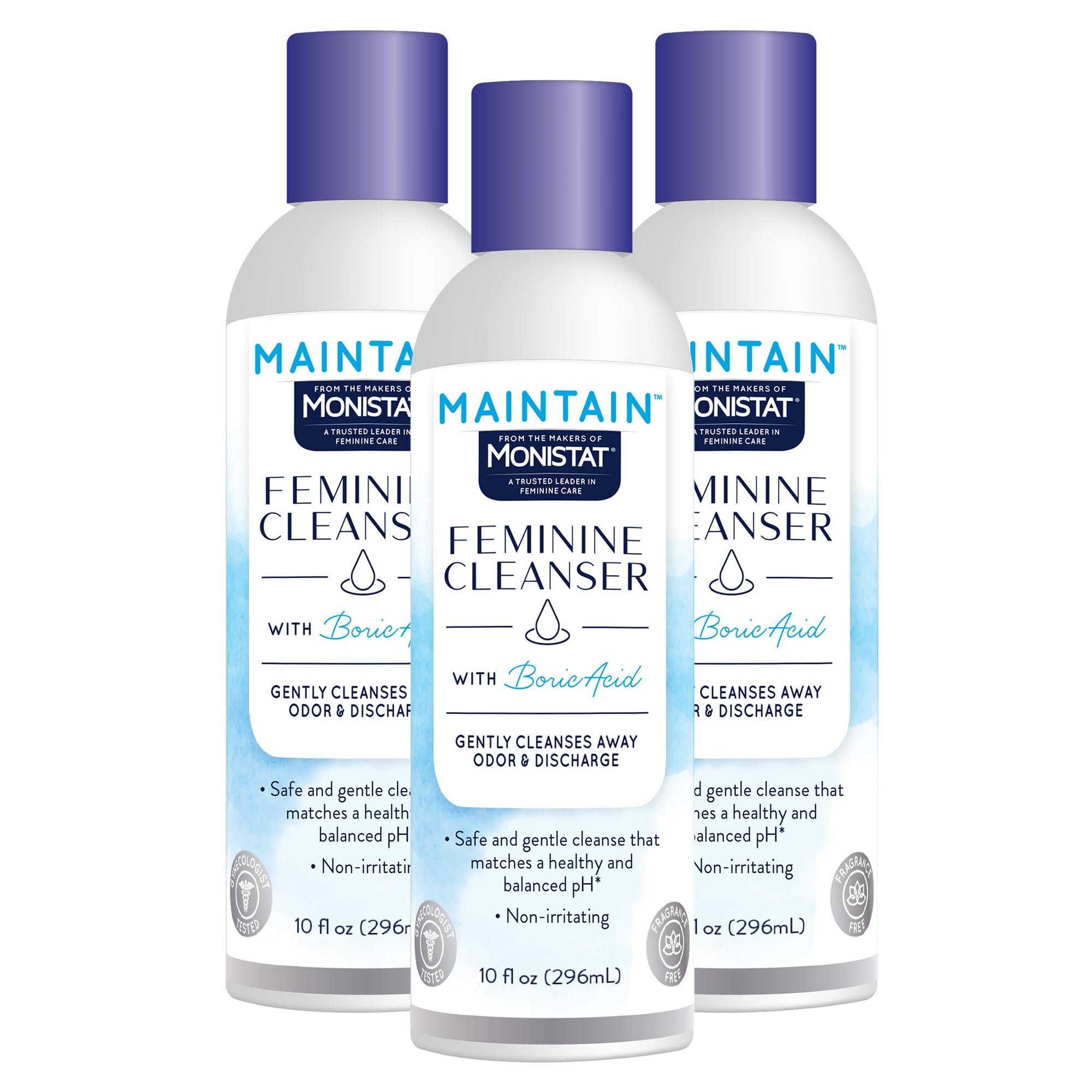 Monistat Boric Acid Feminine Wash, Fragrance-Free Intimate Wash for Women with Gentle pH-Balanced Formula, 10 Fl Oz, Pack of 3 - Product Image