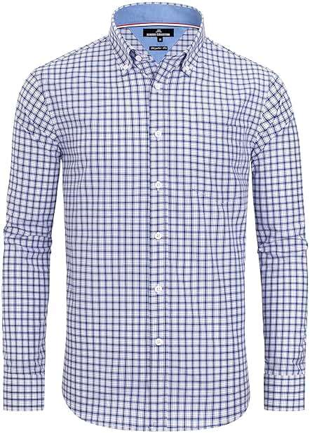 Alimens & Gentle Men's Plaid Button Down Shirts Cotton Long Sleeve Dress Shirts Regular Fit Gingham Shirts - Image 1