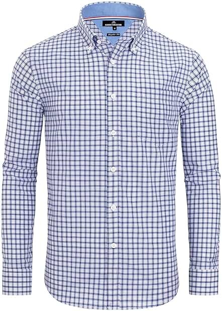 Alimens & Gentle Men's Plaid Button Down Shirts Cotton Long Sleeve Dress Shirts Regular Fit Gingham Shirts - Product Image