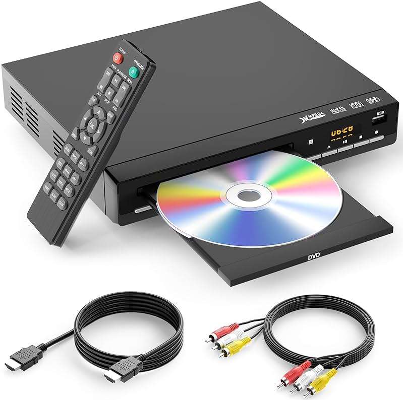 DVD Players for TV with HDMI,Plays All Regions and Formats,CD Player for Home,Support 1080P Video/CD/DVD/VCD/JPEG/USB, Remote, HDMI and RCA Cables Included - Image 1