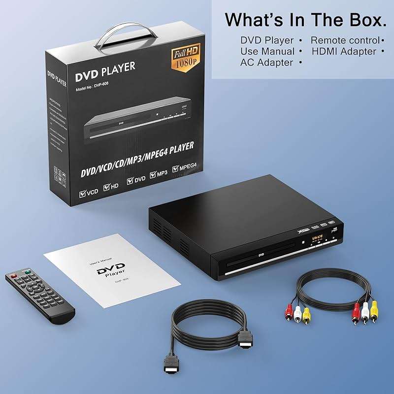 DVD Players for TV with HDMI,Plays All Regions and Formats,CD Player for Home,Support 1080P Video/CD/DVD/VCD/JPEG/USB, Remote, HDMI and RCA Cables Included - Image 6
