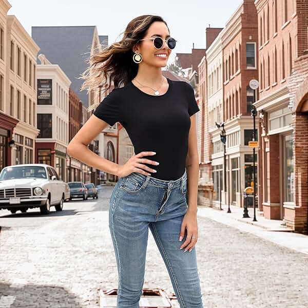 MLYENX 5 Pack Body Suits for Womens Short Sleeve Round Neck Casual Stretchy Basic T Shirt Bodysuit Tops - Image 3