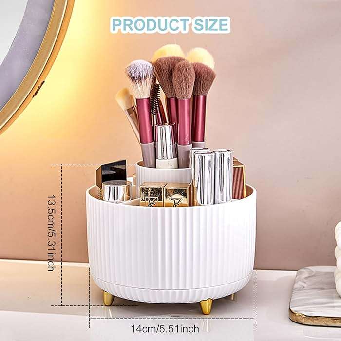 Cayxenful Pencil Holder For Desk,5 Slots 360°Degree Rotating Desk Organizers And Accessories,Desktop Storage Stationery Supplies Organizer, Cute Pencil Cup Pot For Office, School, Home (B-White) - Image 3