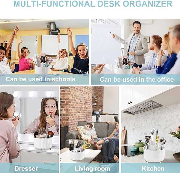 Cayxenful Pencil Holder For Desk,5 Slots 360°Degree Rotating Desk Organizers And Accessories,Desktop Storage Stationery Supplies Organizer, Cute Pencil Cup Pot For Office, School, Home (B-White) - Image 7