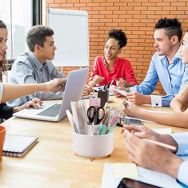 Cayxenful Pencil Holder For Desk,5 Slots 360°Degree Rotating Desk Organizers And Accessories,Desktop Storage Stationery Supplies Organizer, Cute Pencil Cup Pot For Office, School, Home (B-White) - Image 8