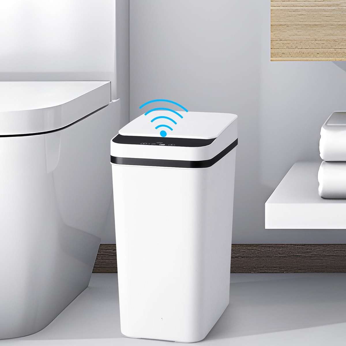 Anborry Bathroom Trash Cans with Lid Touchless Automatic Motion Sensor 4 Gallon Small Garbage Can, Smart Electric Plastic Narrow Garbage Bin for Living Room Bedroom Office Kitchen (White) - Image 1