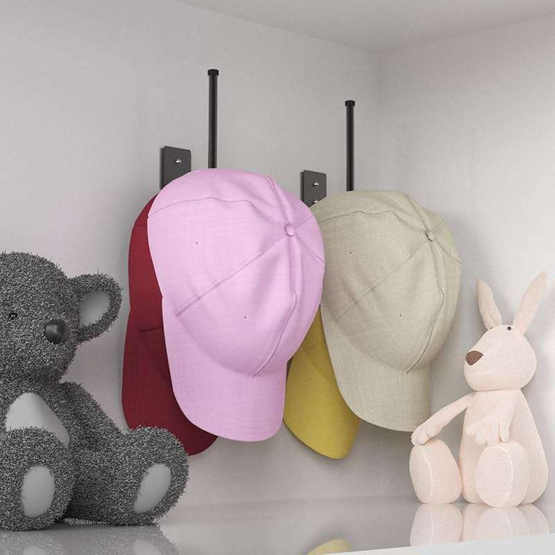 Durmmur 2 Pack Hat Racks for Baseball Caps, Stainless Steel Hat Organizer for Baseball Cap, Hat Holder Storage Organizer, Hat Hanger Strong Adhesive/Wall Drilled for Door, Bedroom, Closet(Black 6 in) - Image 4