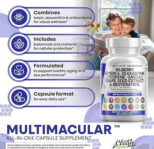 Clean Nutra Eye Vitamins with Bilberry Lutein and Zeaxanthin Supplements Lycopene 40mg Resveratrol Grape Seed Astaxanthin for Eyes - Eye Care Health Support Eye Vitamin and Mineral Supplement - Image 5