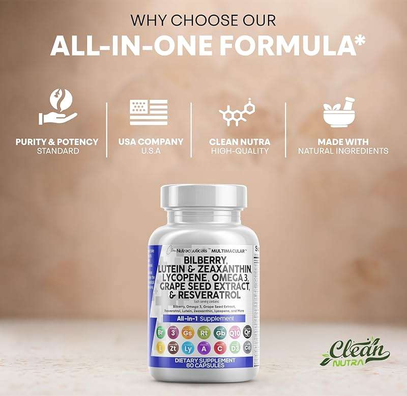 Clean Nutra Eye Vitamins with Bilberry Lutein and Zeaxanthin Supplements Lycopene 40mg Resveratrol Grape Seed Astaxanthin for Eyes - Eye Care Health Support Eye Vitamin and Mineral Supplement - Image 7