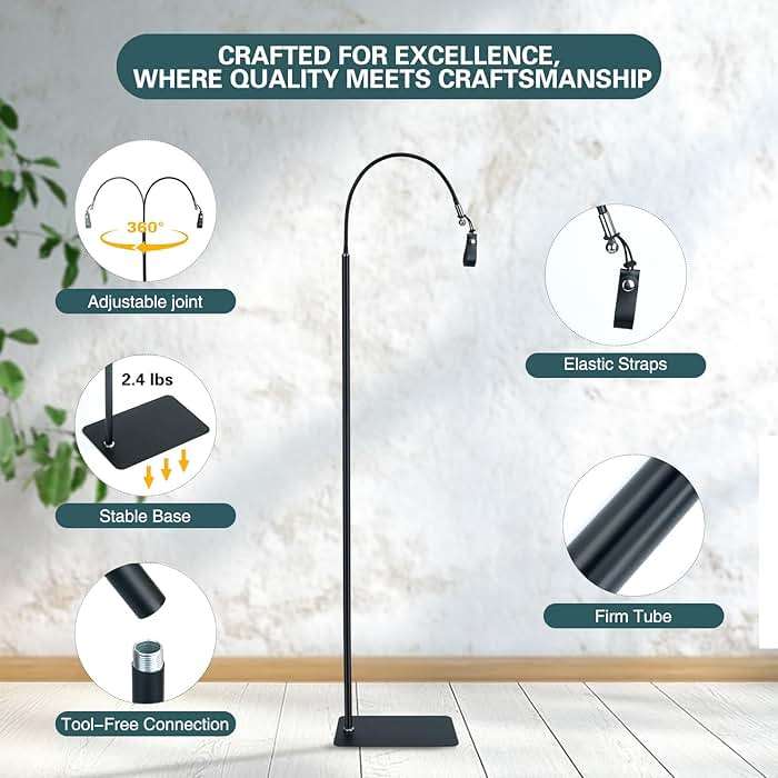 CPAP Hose Holder for Bed, Full Metal Bedside CPAP Hose Stand with Under-Mattress Base, Adjustable Flexible Arm, Curved Mask Hook and Hose Straps, No-Drill CPAP Accessories,Black - Image 5
