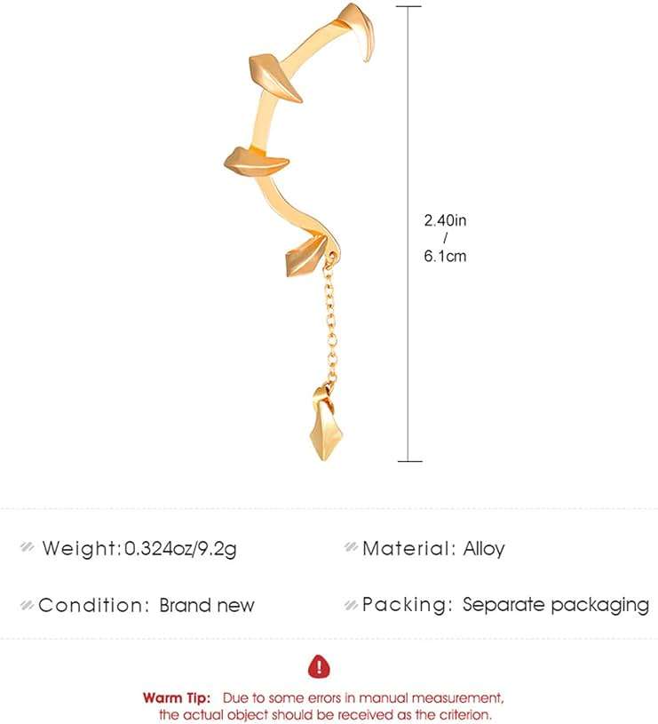 Zeshimb Gothic Claw Ear Cuff Gold Dragon Claw Ear Clip Earring Punk Non-Pierced Ear Climber Earring Personality Ear Cuff Hanging Wrap Earring Jewelry for Women and Men - Image 5