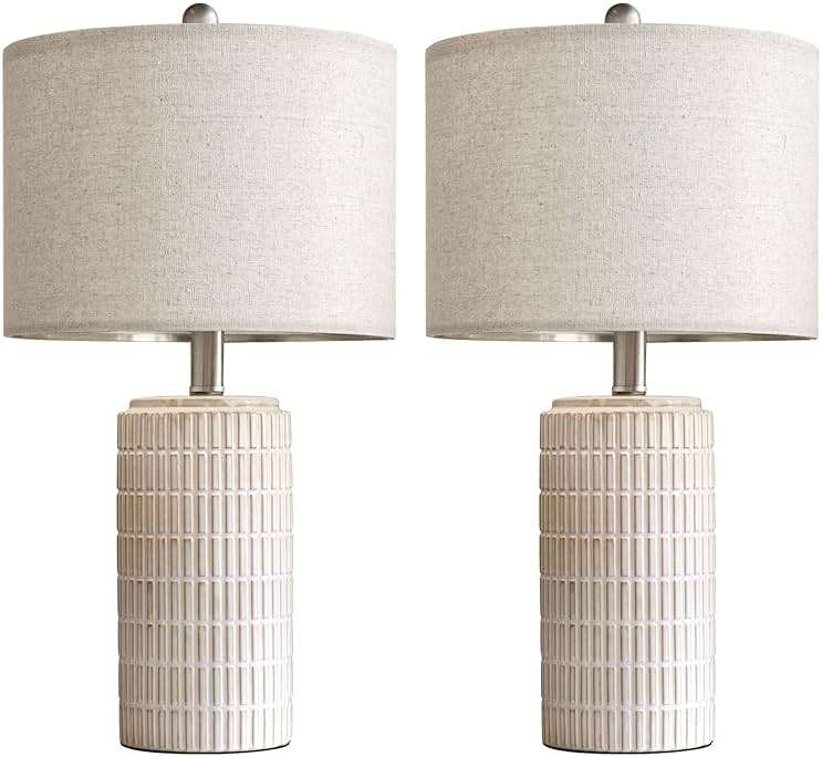 PoKat 23" Modern Ceramic Table Lamp Set of 2 for Living Room White Desk Lamps for Bedroom Farmhouse Bedside Nightstand Bedside Lamp End Table Lamps Beige - Image 9