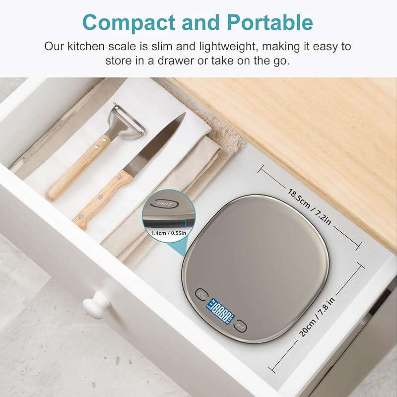 Ultrean High Capacity Food Scale, 33lb Rechargeable Digital Kitchen Scale with LCD Display, Slim & Lightweight Design, 1g Precise Graduation, Weight Grams and Ounces for Cooking, Baking & Meal Prep - Image 6