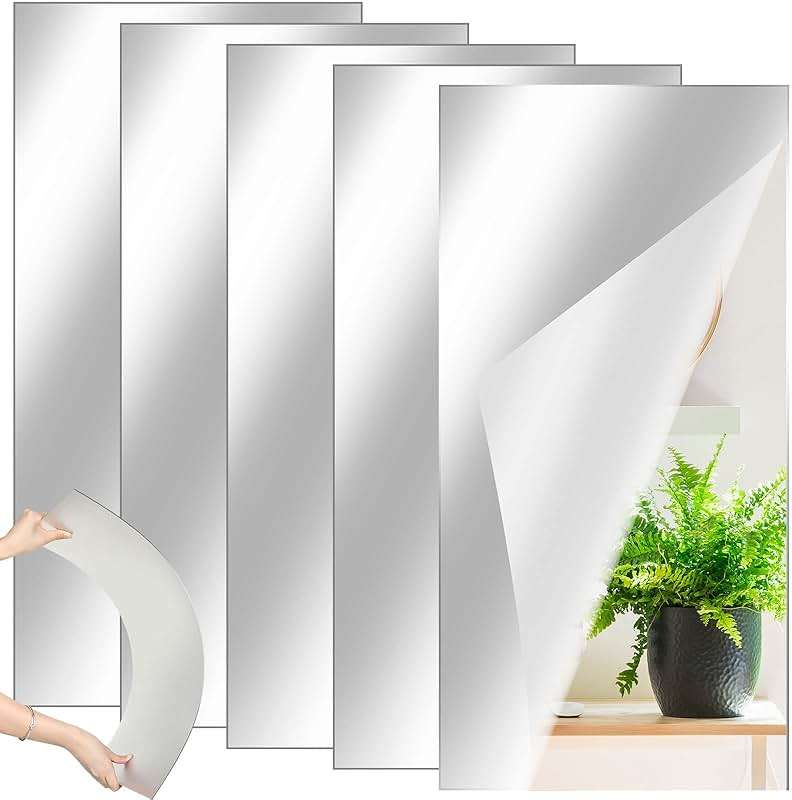 Queekay 5 Pcs Home Gym Mirrors 12" x 24" Acrylic Wall Mirror Tiles 2mm Thick Self Adhesive Mirror Sheets Frameless Wall Mounted Mirror Stickers Decor for Workout Bedroom Ceiling - Image 1