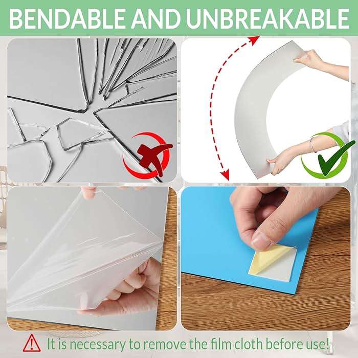 Queekay 5 Pcs Home Gym Mirrors 12" x 24" Acrylic Wall Mirror Tiles 2mm Thick Self Adhesive Mirror Sheets Frameless Wall Mounted Mirror Stickers Decor for Workout Bedroom Ceiling - Image 5