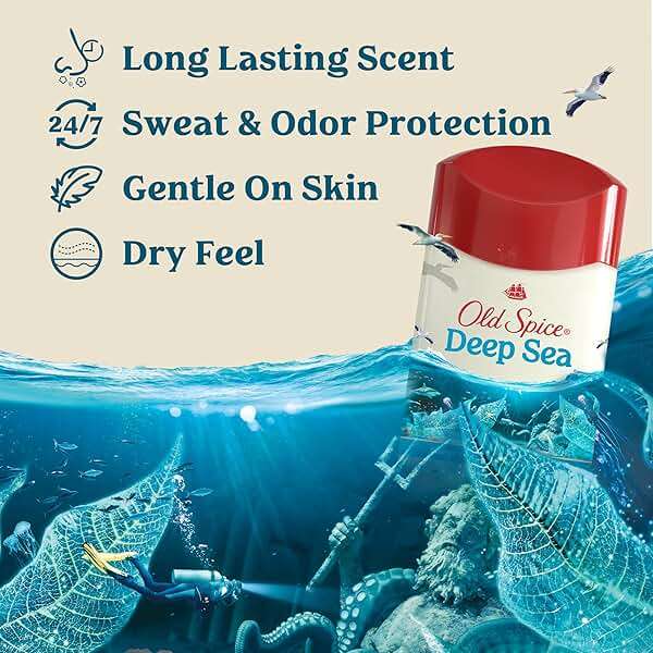 Old Spice Dry Feel Antiperspirant Deodorant for Men, 24/7 Freshness, 24/7 Sweat & Odor Protection, Gentle on Skin with Skin Conditioners, Deep Sea with Ocean Waves + Kelp Scent, 2.6 oz (Pack of 2) - Image 2