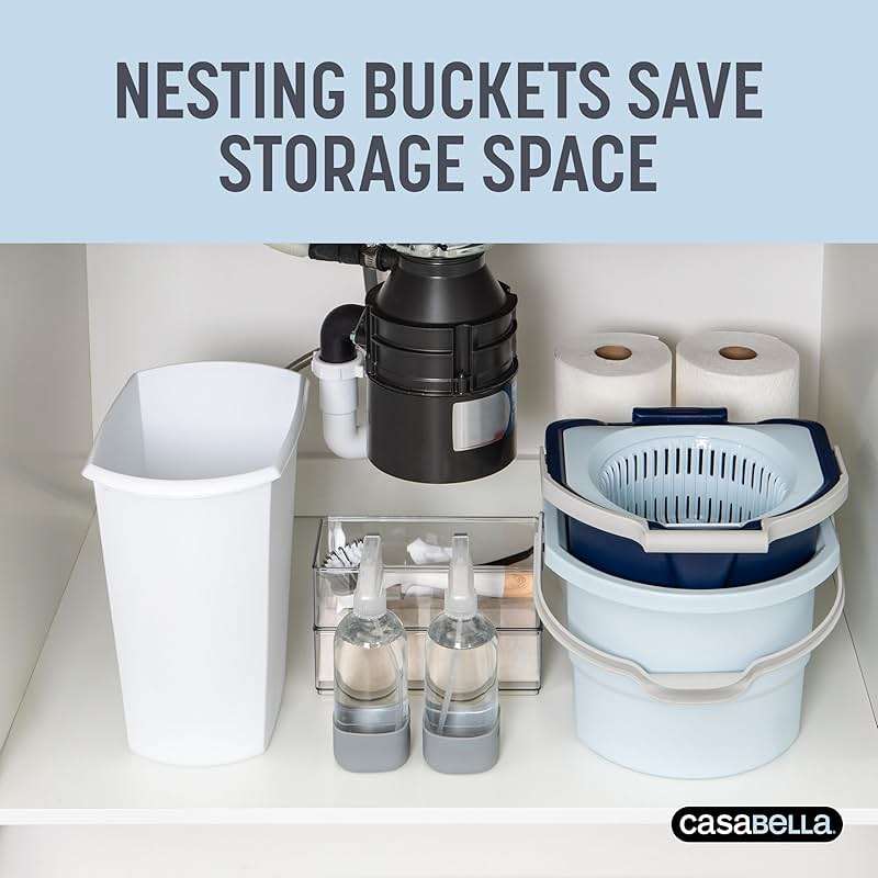 Casabella Clean Water Microfiber Spin Mop with 2-Bucket System, Spin Mop and Mopping Bucket Set, Blue/White - Image 4